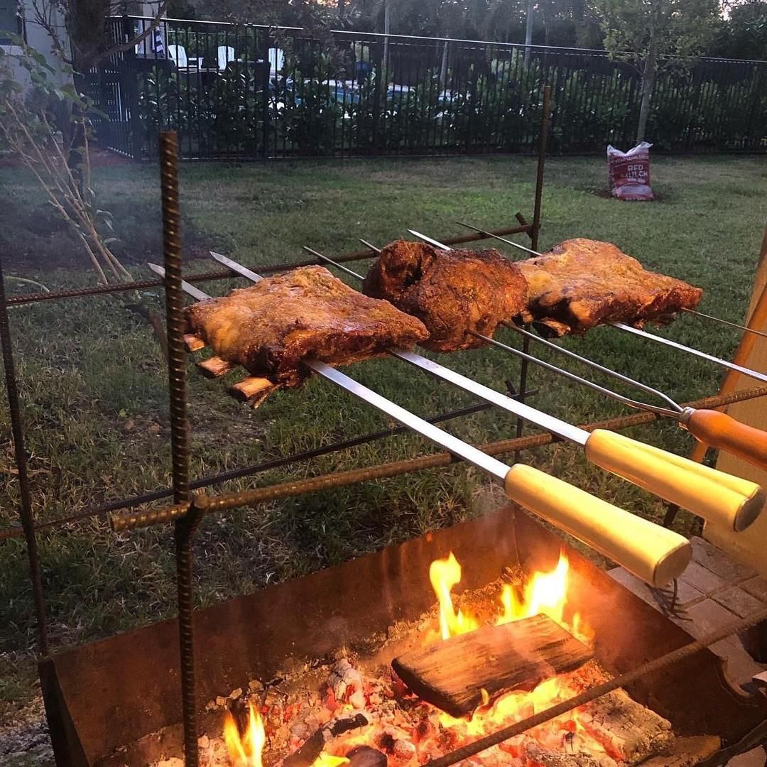 Outdoor BBQ setup at sunset